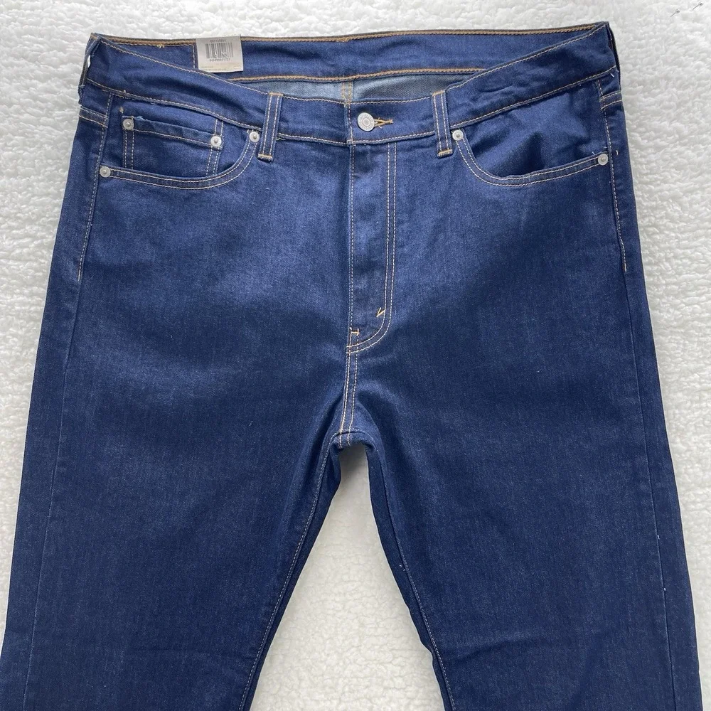 Levis 513 Jeans Mens 36x32 Blue Slim Straight Dark Wash Stretch Denim Preppy NEW